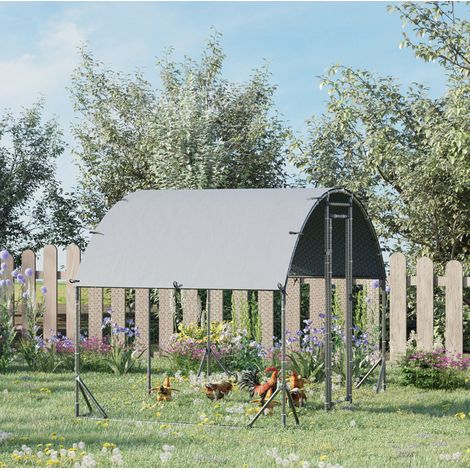 Gallinero exterior 280x190x197 cm de acero plateado con lona UV - MEUBLIV (1/5)
