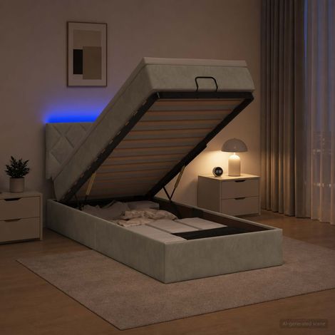 Cama tipo otomana con colchón y LED Gris Claro 100 x 200 cm (1/5)