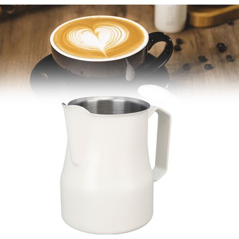 450 ml Milchaufschäumbecher aus Edelstahl, italienischer Becher zum Aufschäumen von Milch, weiß (1/5)