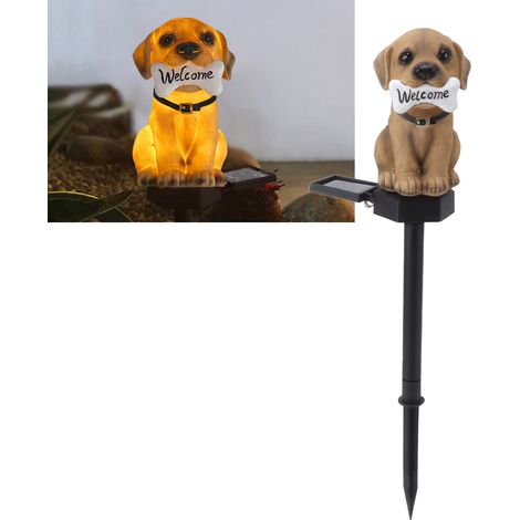 Panneau lumineux solaire en forme de chien de dessin animé, idéal pour la pelouse, la terrasse ou le jardin. (1/5)