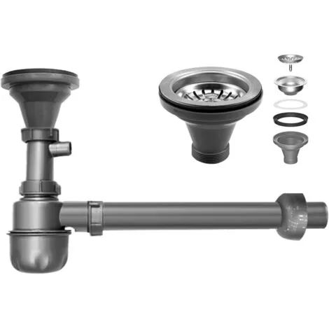 Crépine de vidange réglable en hauteur avec kit de vidange de 8,9 cm (3-1/2 po) en acier inoxydable 304 pour évier de cuisine à une cuve, évier de bar et évier de buanderie. (1/3)