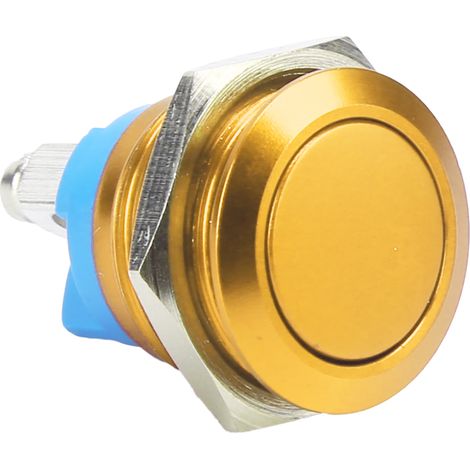 Interrupteur à bouton métallique en acier inoxydable, tête plate ronde de 16 mm, étanche, à réarmement automatique, alimentation 220 V (jaune) (1/5)