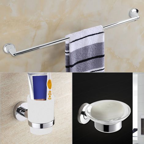 Set aus 6 wandmontierten Badezimmeraccessoires, Handtuchhalter, Seifenspender, Zahnbürstenhalter und Toilettenpapierhalter, komplettes Edelstahl-Set. (1/5)