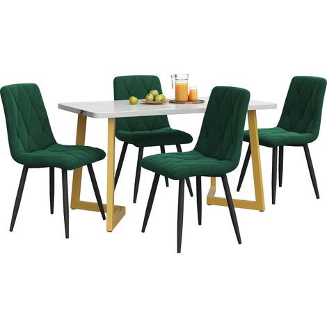 Ensemble de salle à manger (set, table à manger 117×68 cm avec 4 chaises), table à manger rectangulaire, ensemble de table de cuisine moderne, chaise de salle à manger en velours sergé vert foncé, pie (1/5)