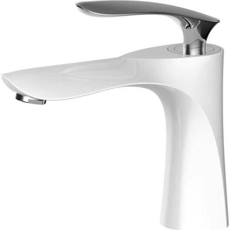 Robinet de lavabo de salle de bain en laiton, eau chaude et froide, montage sur piédestal, finition dorée, résistant à la corrosion, pour salles de bain spa - Blanc (1/2)