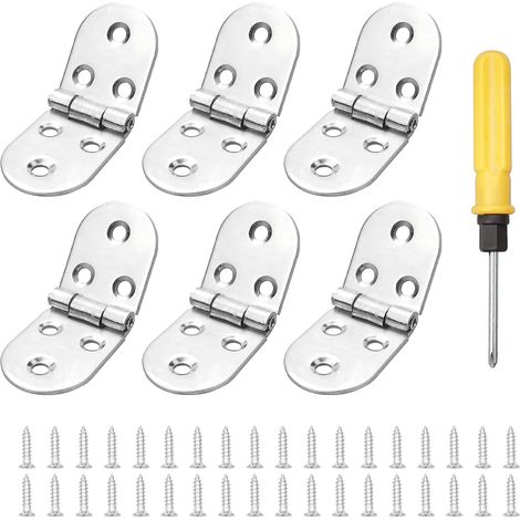 6-piece folding flip-top hinge set, stainless steel, 270-degree folding round edge back flap hinge, back flap hinge tray, bonus screwdriver (1/5)