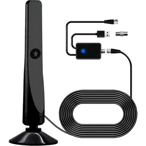 Antenne TV TNT HD,Antenne HDTV,Ventouses et Câble Coaxial pour 4K 1080P HD Canaux Locaux gratuites VHF UHF,3m(Noir).[Q51]