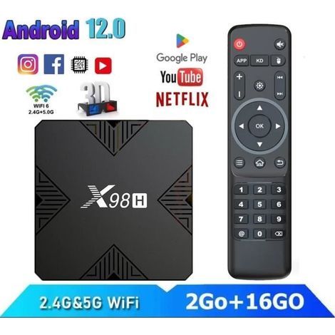 IPTV-Box Android 12.0 Smart-TV-Box 2 GB + 16 GB Allwinner H618 BT5.0 WiFi HD 4K/3D/H.265 10/100M Netflix Media Player