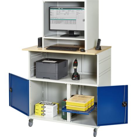 Rau Computer-Tisch 1023 mit Monitorgehäuse T550mm, B1100xT790xH1890mm, mobil (1/4)