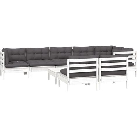 Set Divani da Giardino 9 pz con Cuscini Bianchi Legno di Pino vidaXL (1/4)