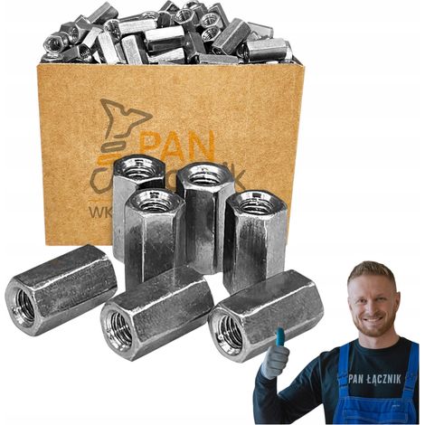 Écrou Rallongé Hexagonal Pan Łącznik, M6 x 18 mm, DIN 6334, Zingué, Sac 1 kg (1/5)