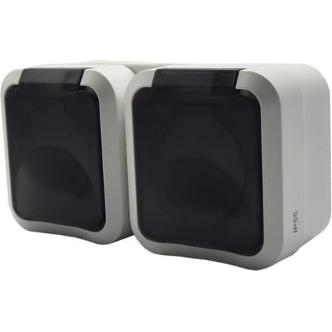 Aqua Pro Doppel-Aufputzsteckdose mit Erdung, Schutzart IP55, weiße Rauchklappe / 60329