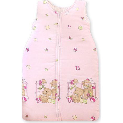 Saco de dormir de algodón para niños M 6-12 meses TOG 2.5 para todo el año ositos de peluche en una cama sobre fondo rosa (1/3)