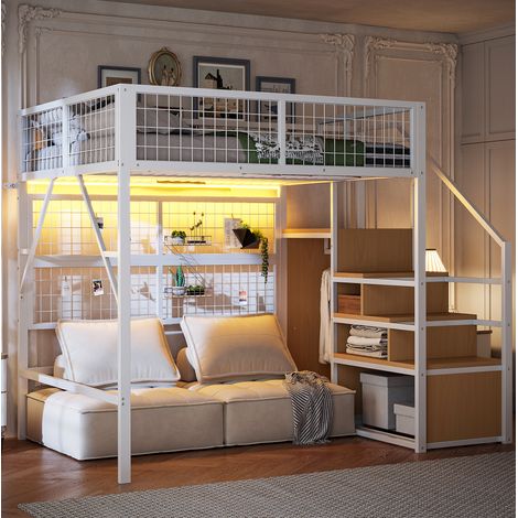 letto contenitore 140x200 con LED e armadio bianco HAVRYA (1/5)