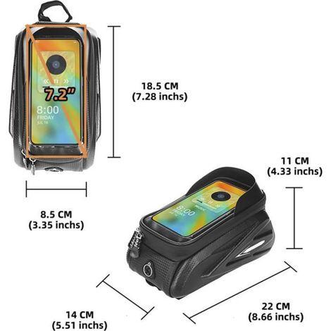 Sacoche Vélo - Étanche - Compatible Écran Tactile Jusqu'à 7,2 Pouces - Pour Cadre Avant ou Guidon - 1 Pièce (1/5)