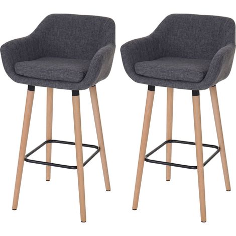 HHG – Lot de 2 tabourets de bar Malmö – Tissu 100% polyester – Pieds en bois massif – Hauteur d'assise 78,5 cm – Réglables et pivotants 360°