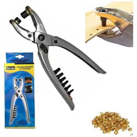 Pinza 2in1 + 100 Occhielli Occhiellatrice Fustellatrice Per Forare Cuoio Pelle (1/2)