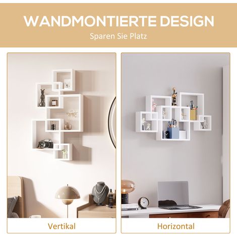 Étagère murale flottante en bois massif blanc, 5 niches de rangement design (1/4)