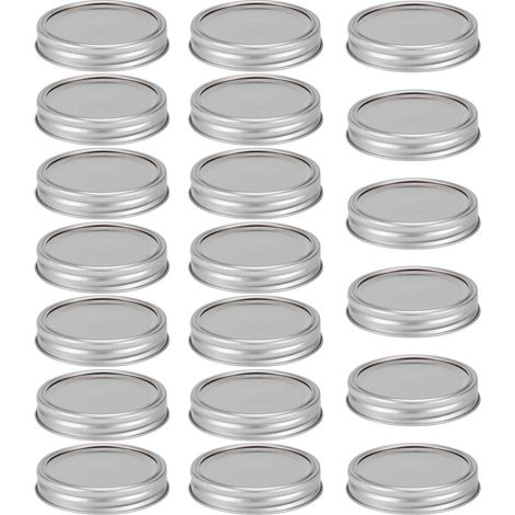 Couvercle en acier inoxydable pour pot en verre, type fendu, 20 pièces 86 mm argenté (anneau circulaire + plaque de couverture), joint hermétique pour épices et miel. (1/5)