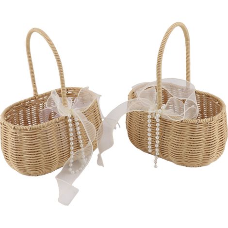 Blumenkorb aus Rattan, 2er-Set, elegant und vielseitig, für Mädchen, Hochzeitsdekoration (1/5)