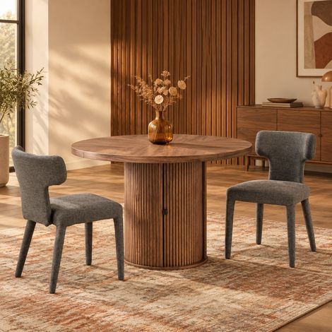 Graue Esszimmerstühle aus Stoff, 2er-Set, Metallbeine OKMYHOME (1/5)