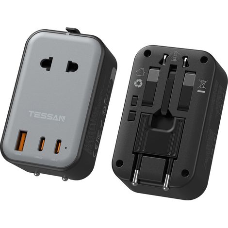 Adaptateur Prise Universelle PD 20W, Adaptateur Voyage avec 2 USB C Adaptateur Universel de Voyage avec 3 USB, Prise Universelle Voyage pour France USA Anglaise Australie Japon Chine, Noir (1/5)