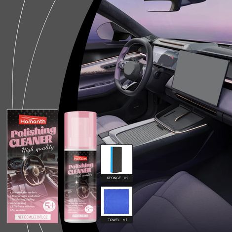 Kit de rénovation intérieure de voiture - Soin intérieur cuir, kit de nettoyage et de polissage doux - 100 ml + chiffon + éponge (1/5)