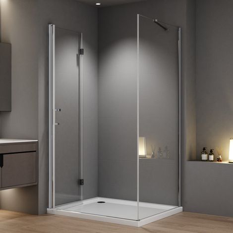 WDWRITTI Duschkabinen Falttür 70x75 cm Eckeinstieg mit Seitenwand Drehfalttür Dusche 70cm mit Seitenteil 75cm rahmenlos Eckdusche 6mm NANO Beschichtung Sicherheitsglas, Falttüren Duschwand Höhe 195cm (1/5)