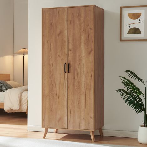 Armario Norg 2 puertas 1 barra 4 compartimentos 191x80x52 cm Efecto roble [en.casa] (1/5)