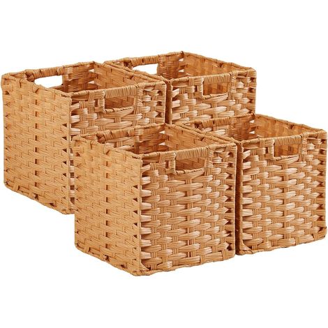 Boîte de Rangement Cube,Boîtes en Faux Rotin 31x31x31cm Pour étagère à vêtements Jouets Placard de pépinière étanche, Non Moisi(Beige, 4 Pièces) (1/5)