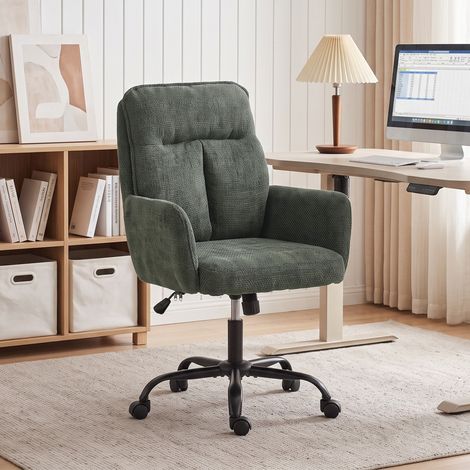 Chaise Bureau Ergonomique, Hauteur Réglable, Assise Large, Bascule, Vert Foncé (1/5)