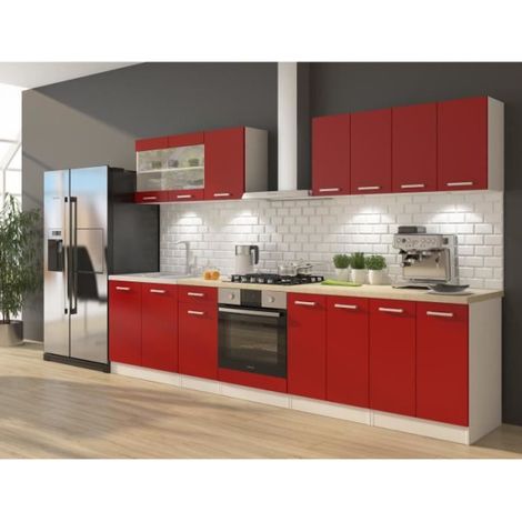 ULTRA Cuisine complete avec meuble four et plan de travail inclus L 300 cm - Rouge mat (1/5)