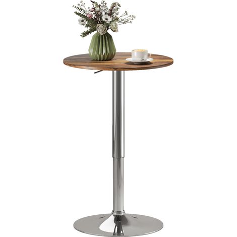 Table de Bar Table Bistro Mange-debout Hauteur réglable 67-93 cm Plateau pivotant 360° marron (1/4)