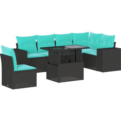 7-teiliges Gartensofa-Set mit Kissen, schwarzes Polyrattan vidaXL (1/5)