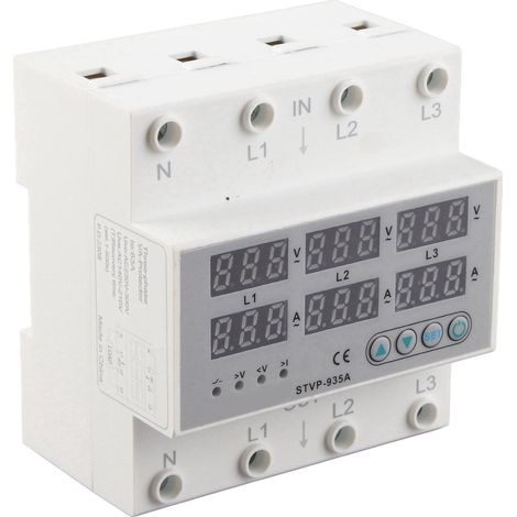 Protection réglable tension et courant triphasée avec affichage numérique, relais de surveillance automatique 220/380V AC, 1-63A, 63A, réenclenchement automatique (1/5)