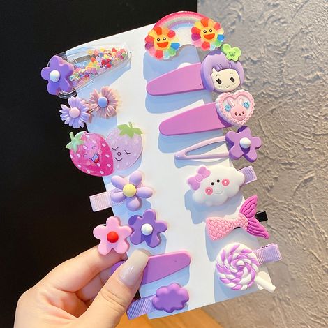 14pcs Lot Pinces à Cheveux Fille Arc-en-ciel Motif Princesse Fleur Fruit Dessin Animé Violet (1/3)