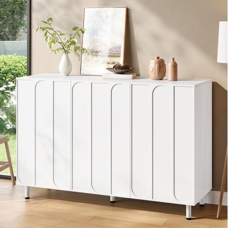 Buffet meuble à chaussures 120 x 37 x 80 cm 3 portes, étagères réglables, charnières amorties, coloris - blanc (1/5)