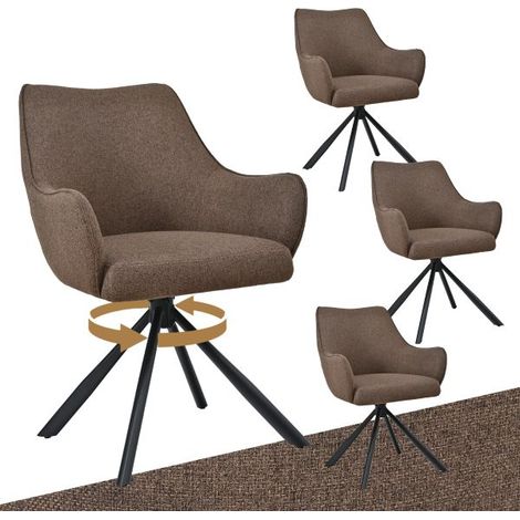 Bon Furni Webstoff Esszimmerstuhl Mokatöne, 4er Set, 360° drehbar, ergonomisch mit Federkern, unsichtbarem Reißverschluss & verstellbaren Füßen