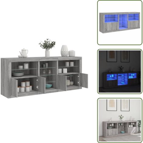 Credenza con ante - vidaXL Credenza con Luci LED Grigio Sonoma 181,5x37x67 cm - Credenza con spazio portaoggetti
