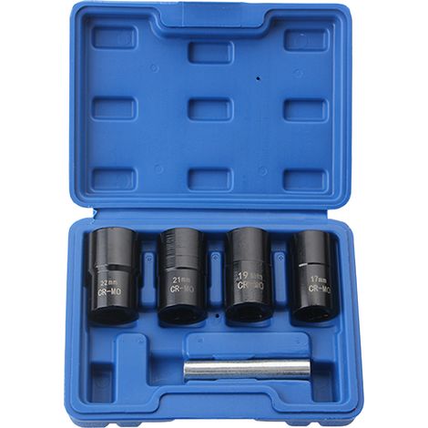 Kit per la rimozione di dadi antifurto, 5 pezzi, dadi zigrinati, 22 mm, 21 mm, 19 mm, 17 mm, bulloni, dadi, viti, confezione in cassetta degli attrezzi