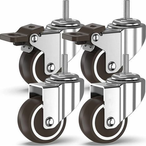 TAISHENGDA-Roulettes pivotantes -4 à tiges filetées, roulettes pour meubles, roues à freins pour transport industriel de planches (50 mm avec tiges M10, 2 avec freins, 2 sans freins) (1/5)