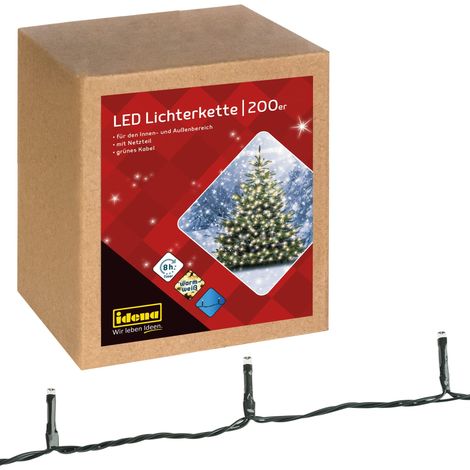 Guirlande lumineuse LED avec 200 LED en blanc chaud, avec fonction minuterie 8 heures et transformateur, longueur env. 29,9 m, intérieur et extérieur, pour fêtes, Noël, déco, mariage (1/5)