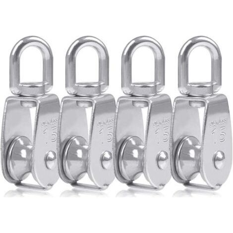 Single Pulley 15MM Stainless Steel Cable Pulley, Climbing Pulley Loading Roller Pulley, Lifting Pulley Capacity 4pcs Silver (1/4)