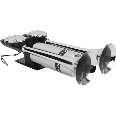 Klaxon pneumatique 300 dB pour voiture, en alliage de zinc chromé, à double tube, pour train, bateau, SUV, camping-car, camion, moto, 12 V/24 V CC (1/5)