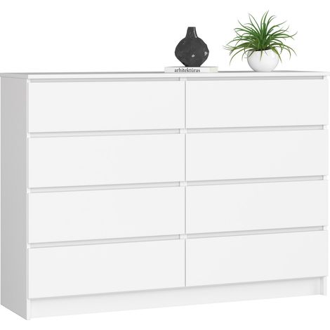 Cómoda AKORD K140 Blanco 138 cm 8 cajones frente en color Blanco 138x40x99 cm