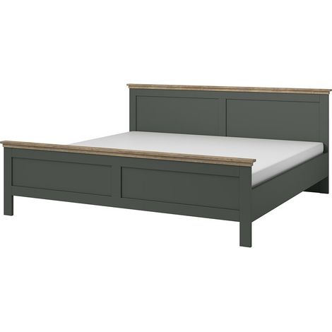Letto adulto 180x200 collezione ASSIA. Color verde kaki e finiture effetto rovere.