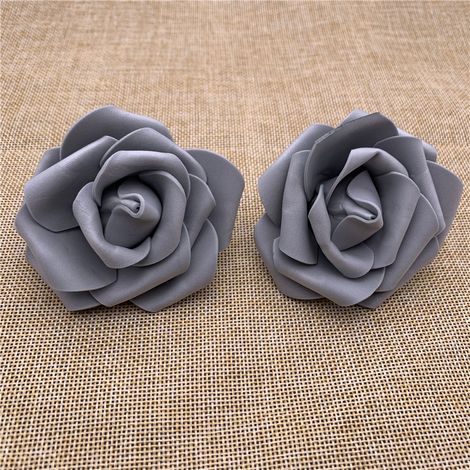Lot 50pcs Fleurs Mousse Rose Artificielle Tête Mariée Bouquet Décoration Mariage Partie - gris, 6-7cmx 3.5cm (1/4)