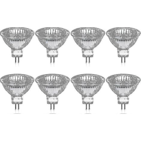 Lot de 8 ampoules halogènes GU5.3 MR16 35W 12V dimmables blanc chaud 2800K 400 lumens avec diffuseur en verre (1/5)