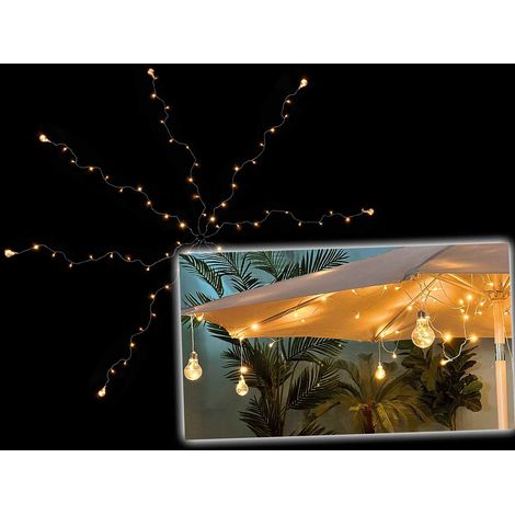 Luci a catena luminosa per ombrellone a 8 raggi, con 8 lampadine e 96 luci led, adatte sia per uso interno che esterno, Filo: m 2 H