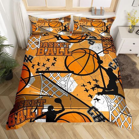 Basketball Print Housse de Couette Sports Parure de Lit 140x200cm 3D Ball Games Parure Housse de Couette pour Garçons Filles Ados Chambre Décor Joueur de Basket Jaune avec 1 taie d'oreiller - 140 x 20 (1/5)